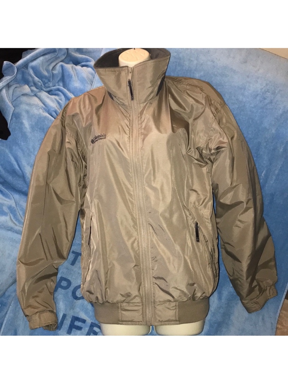 Columbia sportswear company S Khaki Bomber Jacket grey fleece lined zip front